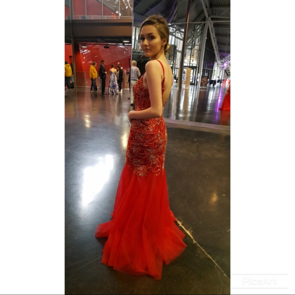 Red fashion nova mermaid fit prom dress